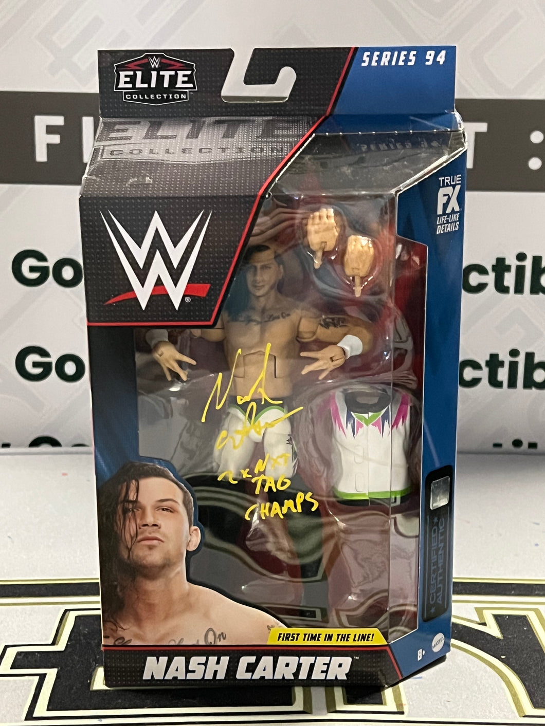 Autographed WWE Elite Series 94 Nash Carter- 2x NXT Tag Champ- Yellow Ink